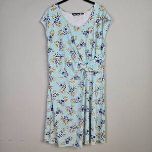 Lands End Womens Floral Ruched Midi Dress Size 1X Blue Stretch Hawaiian Island